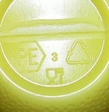 Recycling symbol on a plastic lemon juice bottle